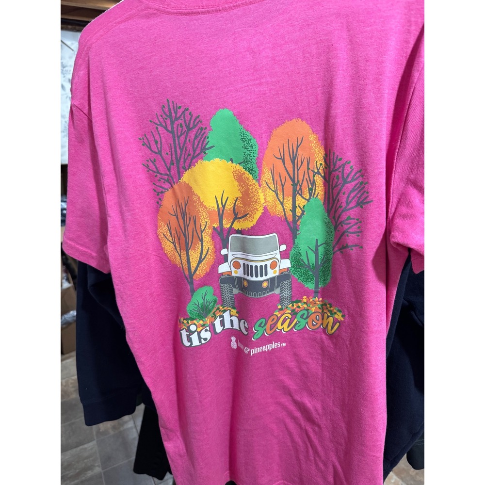 Love & Pineapples Tis the Season Jeep Fall Graphic T-Shirt Pink Medium